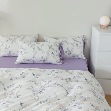 Purple White Flower Vintage Family Europe Girls Duvet Cover Sets Farmhouse Cotton 600TC Bedding Set